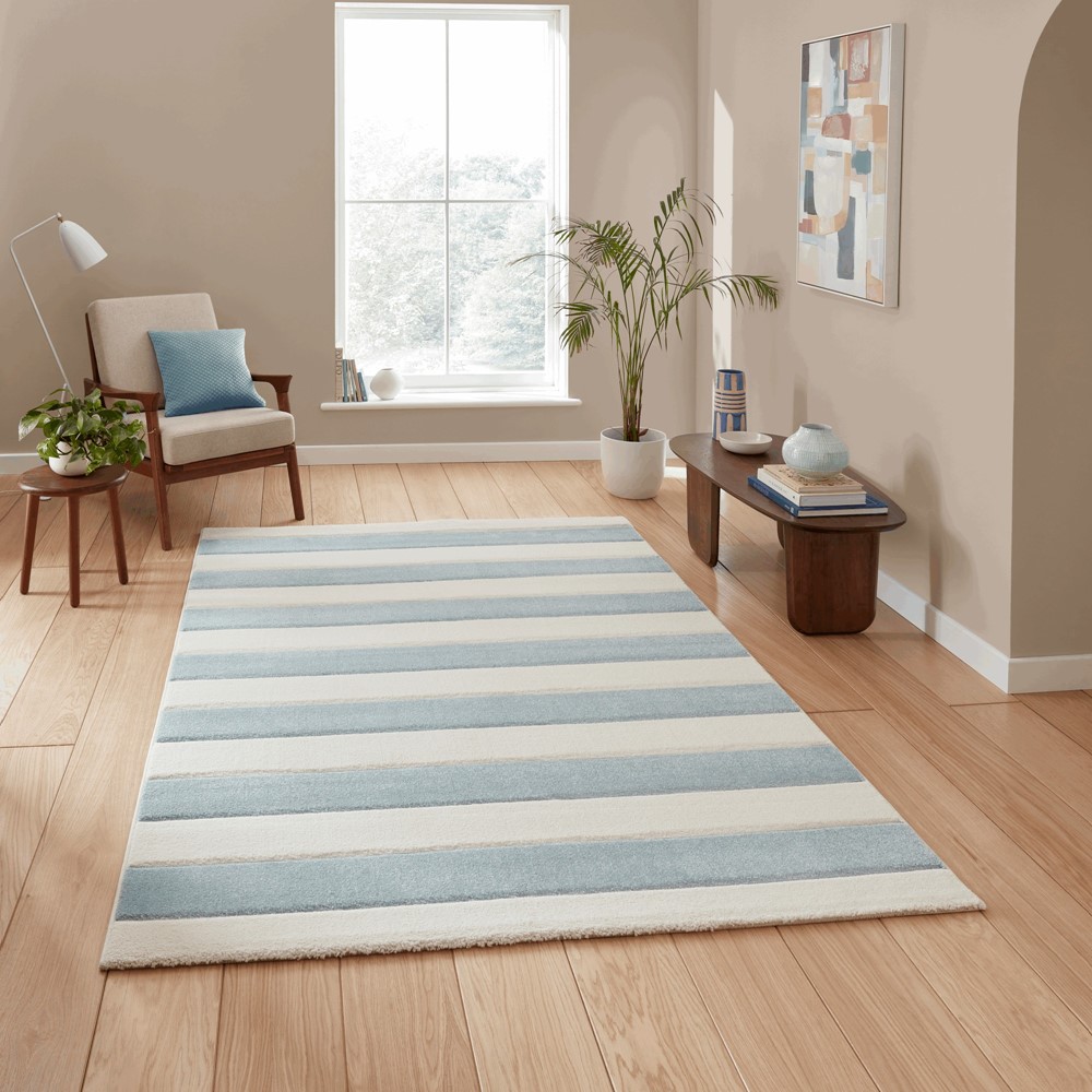 Cove Stripe Modern Carved Rugs by Catherine Lansfield in Blue